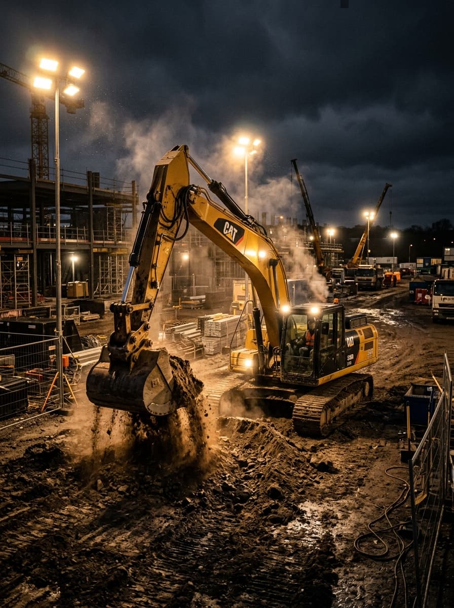 CAT Excavator at night