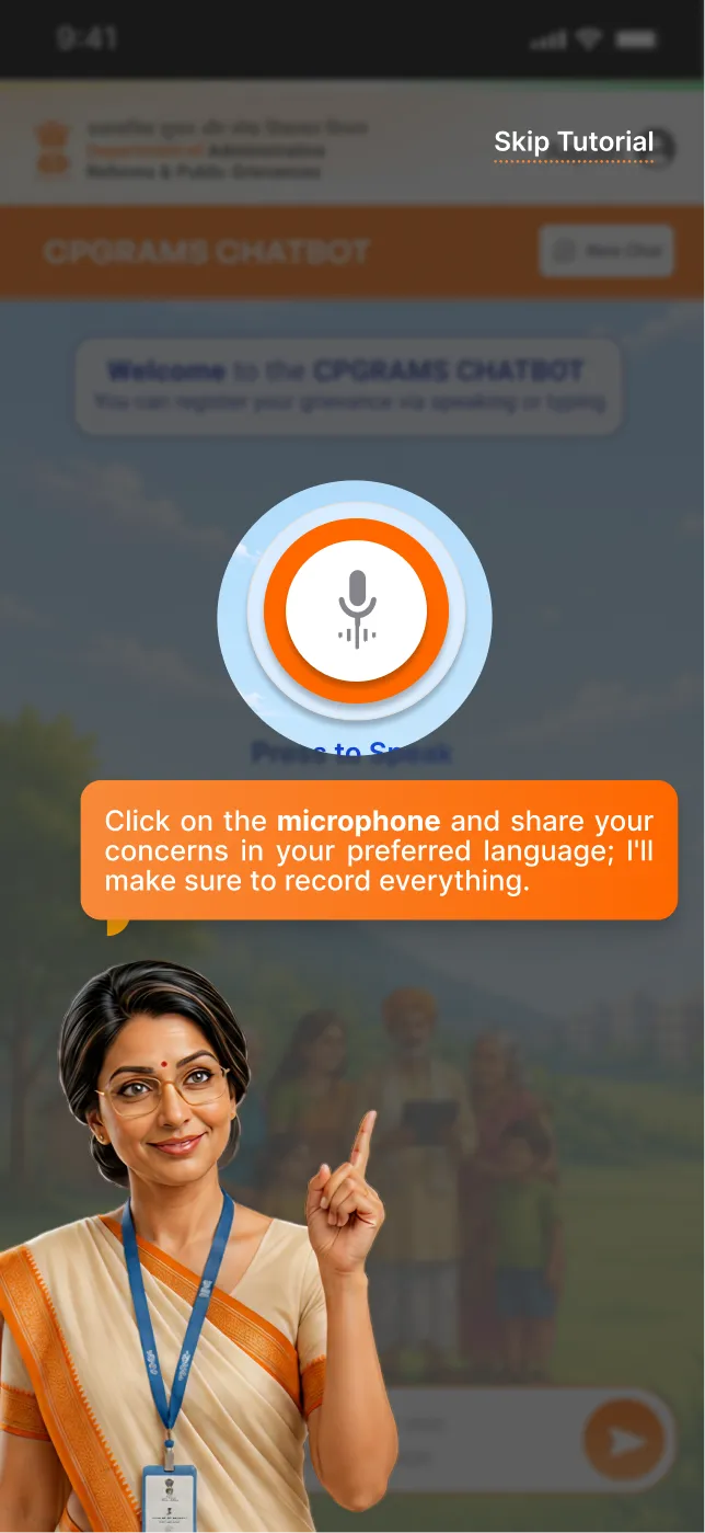 The phone tutorial spotlighting the microphone button.