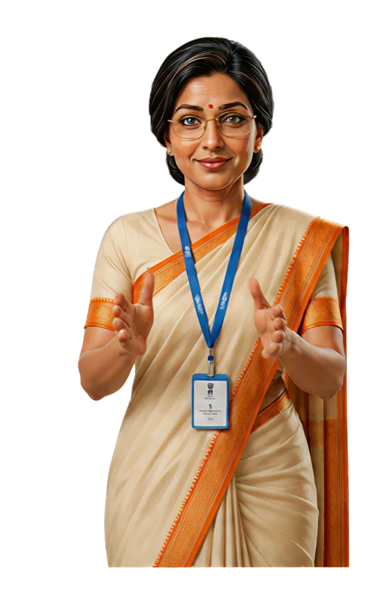 An alternate pose of Samadhan Didi used for other conversational states.