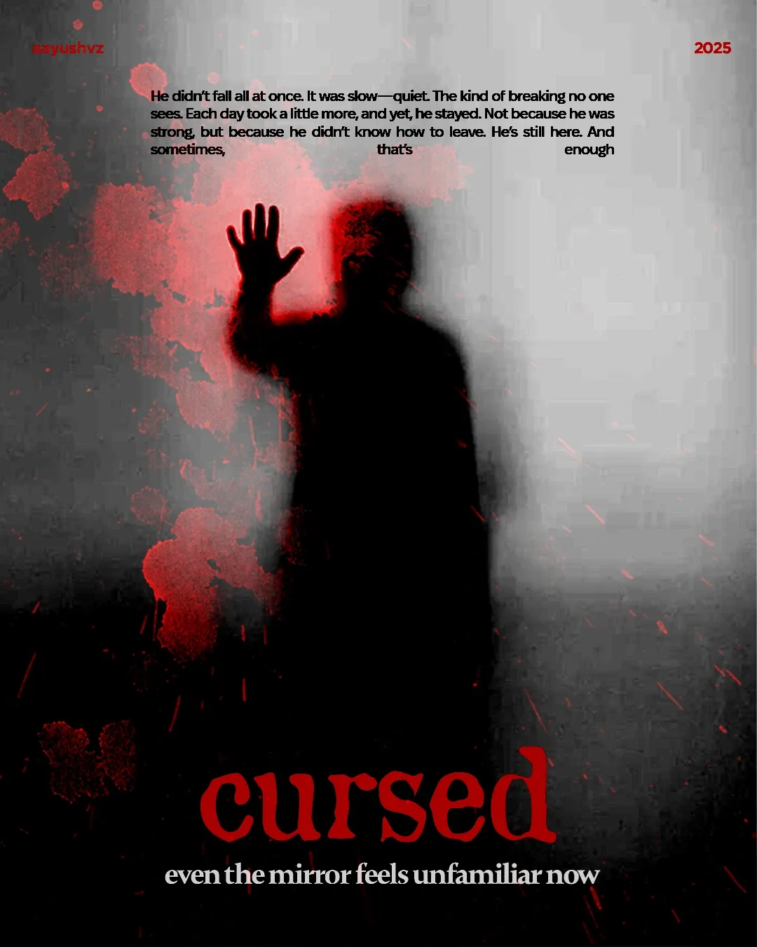 Cursed, a figure pressing a hand through fogged glass.