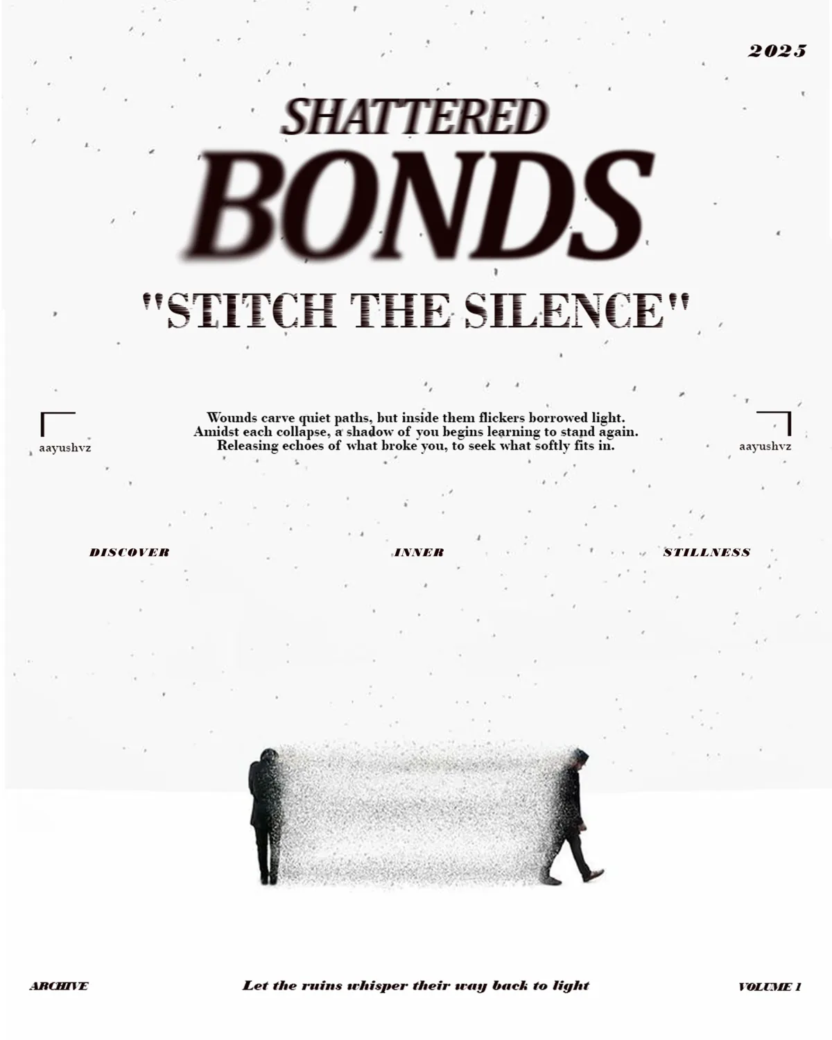 Shattered Bonds, Stitch the Silence, on pale grey.