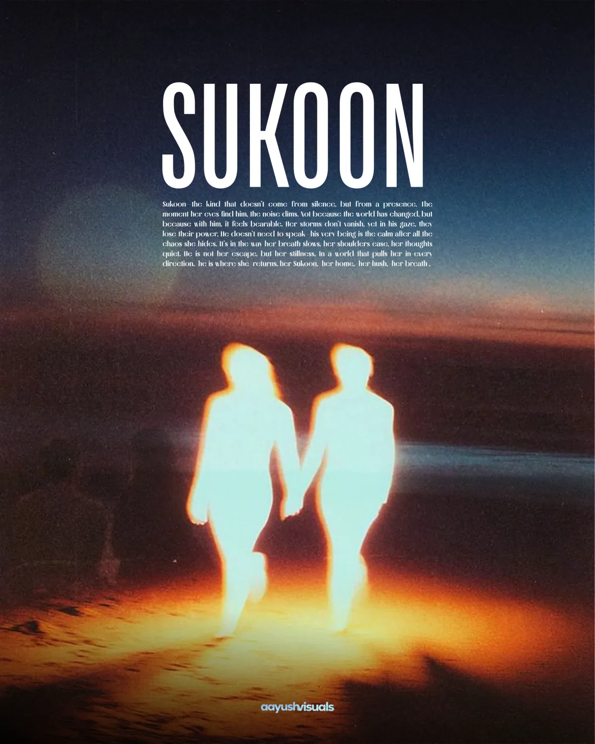 Sukoon in English, the two figures against a dark sky.